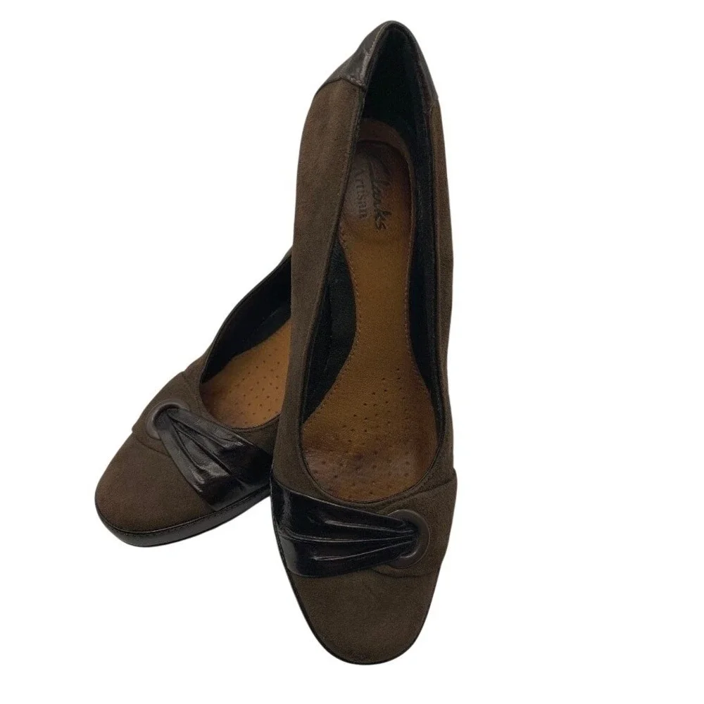 Clarks Artisan Wedge Pumps‎ Womens 8.5 Brown Suede Leather Office Classic